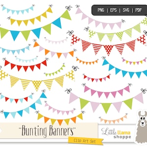 Bunting Banner Clip Art, Girlande Clipart, Party Flagge Clipart, 24 Png Eps svg pdf-Dateien, Small Business Use