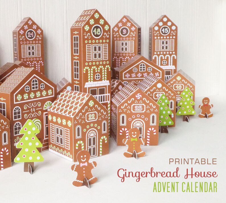 Printable Advent Calendar Gingerbread Houses DIY Paper Etsy Canada