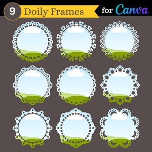 Cornici rotonde di fantasia per Canva / Set di 9 cornici personalizzate con trascinamento della selezione per l'uso in Canva / Uso commerciale