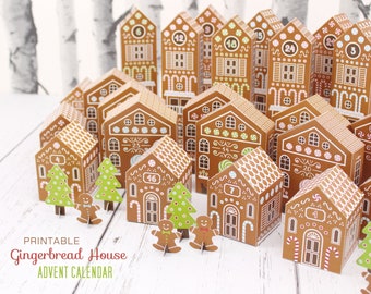 Printable Advent Calendar, Gingerbread Houses, DIY Paper Christmas Village