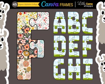 Cadres en toile de lettres puzzle | Ensemble de 45 cadres pour collage alphabet puzzle | Cadres de polices de caractères | Lettres, chiffres, caractères spéciaux