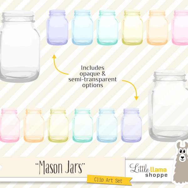 Mason Jars Clip Art, Colored Glass Mason Jar Clipart, Invitations, Cardmaking, Scrapbooking, Web Design, Commercial Use