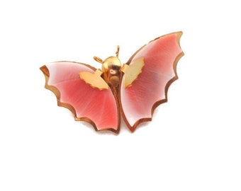 Vintage Butterfly Brooch, Pink Carved Shells, Gold Tone Trim, Gift Idea