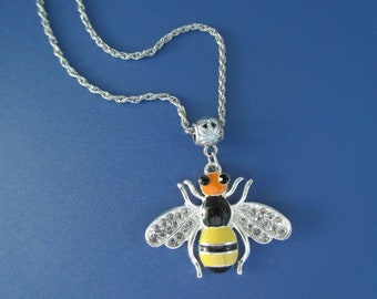 Bumble Bee Necklace, Stainless Steel Rope Chain, Gift Idea