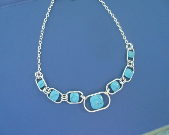 Vintage Faux Turquoise  Necklace, Signed Liz And … - image 7