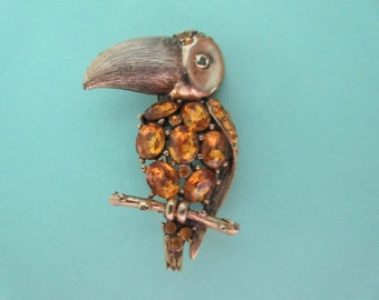 Vintage Tropical Bird Brooch, Toucan Parrot Pin