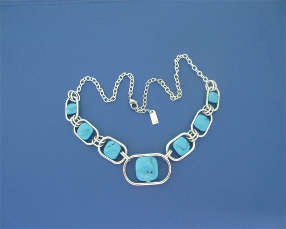 Vintage Faux Turquoise  Necklace, Signed Liz And … - image 2