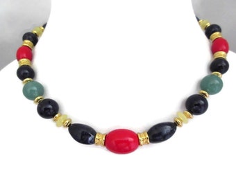 Multi color beaded Necklace, Signed Liz Claiborne, Vintage Jewelry, Gift Idea