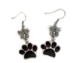 Paw Print Earrings, Stainless Steel Ear Wires, Animal Jewelry