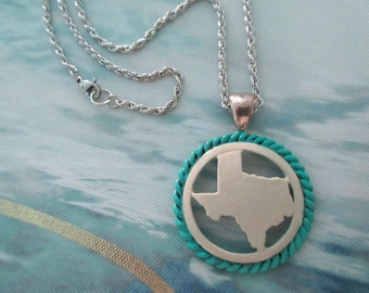 Texas State Necklace, Stainless Steel Chain, Hand Painted