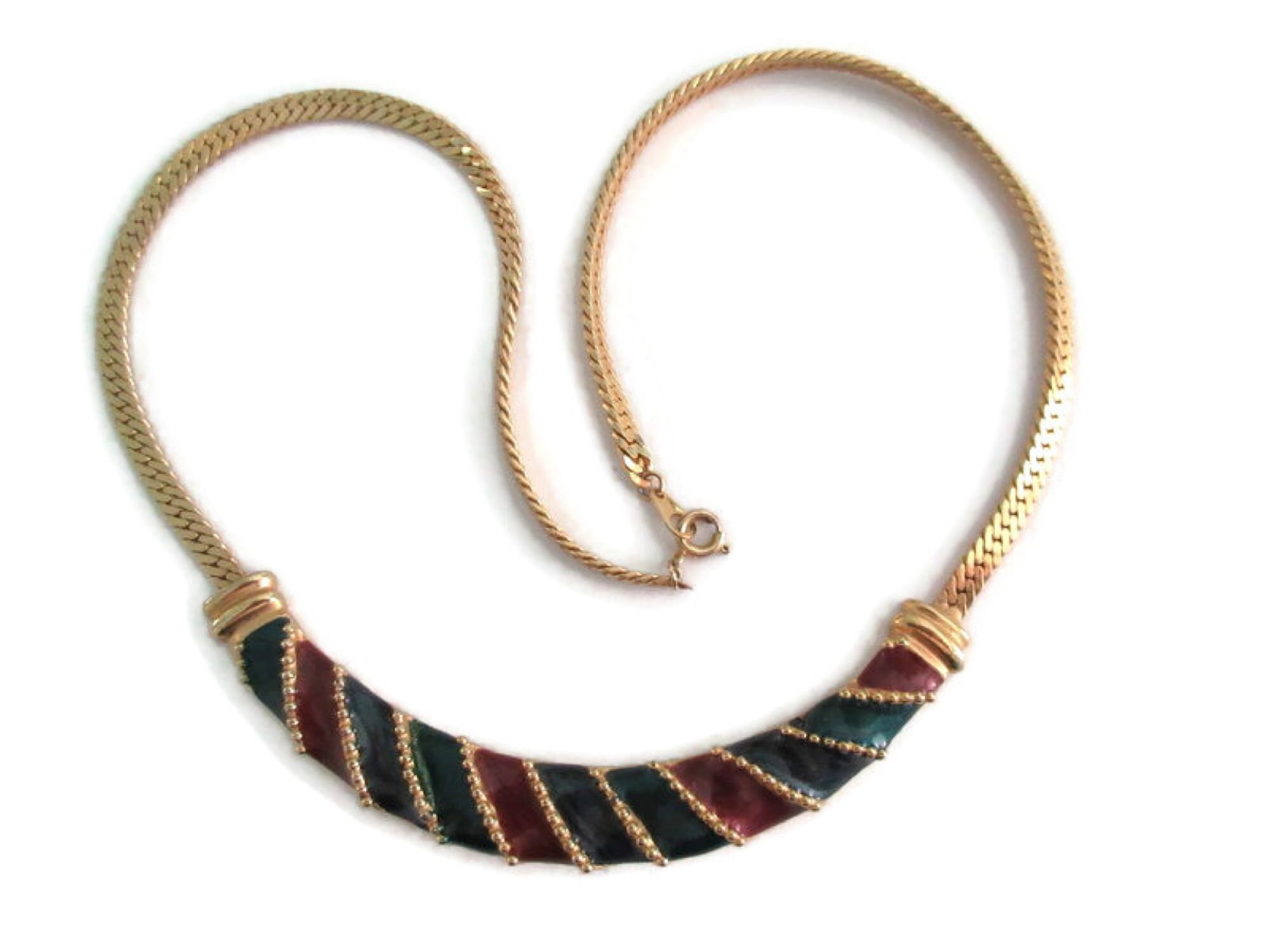 Enamel Choker Necklace Vintage Jewelry Gold Tone Etsy