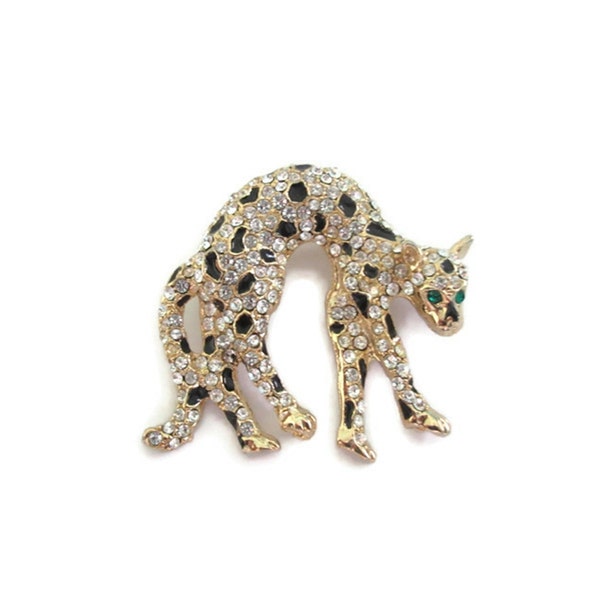 Tiger Cat Rhinestone Brooch, Vintage Leopard Pin, Animal Jewelry, Jewelry Gift