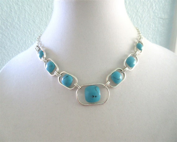 Vintage Faux Turquoise  Necklace, Signed Liz And … - image 9