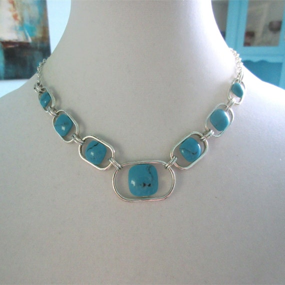 Vintage Faux Turquoise  Necklace, Signed Liz And … - image 3