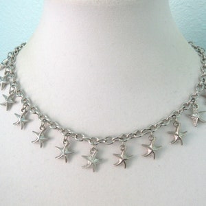 Starfish Choker Necklace, Silver Tone, Vintage Beach Jewelry