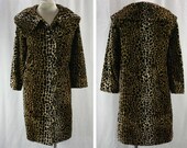 Size 12 Faux Cheetah Coat - Mid Century Glamour - 1950s 1960s Overcoat - Made In Japan - Fall - Faux Exotic Cat Fur - Bust 39 - 42332