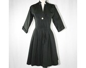 Size 6 Black Dress - 1950s Taffeta Wasp-Waisted Dress - 40s 50s New Look - Fit Flare - Glamorous - Bust 35 -Waist 26 - 38991