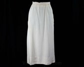 Size 14 Antique Ivory Day Skirt - 1910s Summer Weight Cotton - Faux Pockets Shell Buttons - As Is - Poor Condition - Salvage - Waist 32