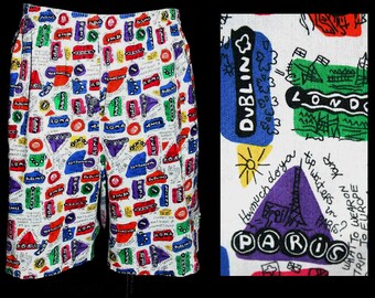 1960s Mens Tiki Print Shorts