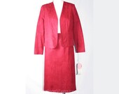 XS Designer Suit - 1970s Burgundy UltraSuede Suit - 395 Dollar Original Tag - Size 0 Jacket Skirt - Jerry Silverman - Bust 36 - 34101-1