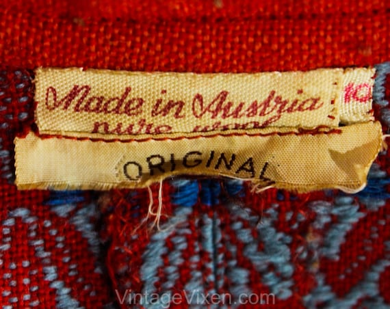 Medium 1940s Red Folkloric Shirt with High Collar… - image 7