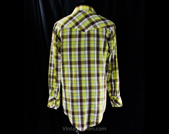 Men's Small Western Shirt - 1970s 80s Yellow Plai… - image 9