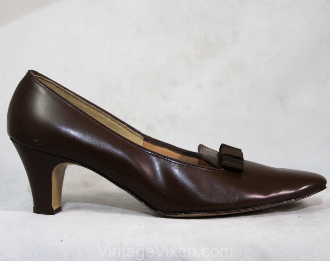 Size 7 Brown Shoes 1950s 1960s Chocolate Mocha Heels by Cotillion 60s ...