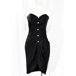 Size 6 Strapless Black Cocktail Dress - Sexy 1990s Party Dress by Gunne Sax Jessica McClintock - Faux 50s Bombshell 90s Pin-Up - Bust 34