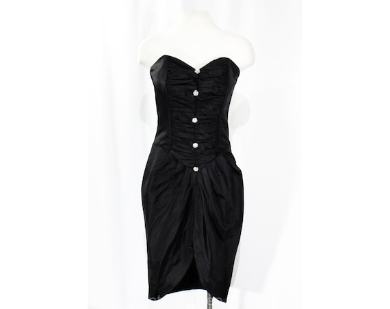 Size 6 Strapless Black Cocktail Dress - Sexy 1990… - image 1