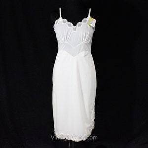 Vintage Full Slip - Bielizna z białego nylonu trykotowego z lat 40. i 50. - Elegancka halka z lat 50. - Ładne falbaniaste hafty i koronki - Luxite NWT - Duży rozmiar 14