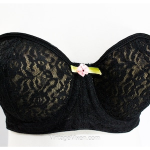 1950s Black Strapless Bra - Size 32B Burlesque Padded Underwire Bra Brassiere - Sexy Pin Up Girl Lingerie - NWT Deadstock - Va-Va-Voom! 32 B