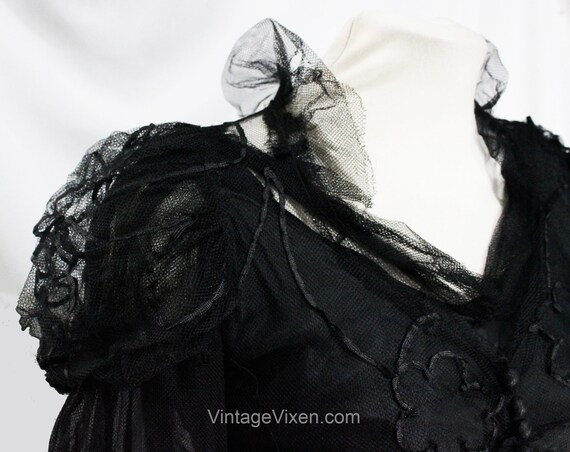 1930s Evening Dress - XXS Black Net & Soutache 30… - image 5