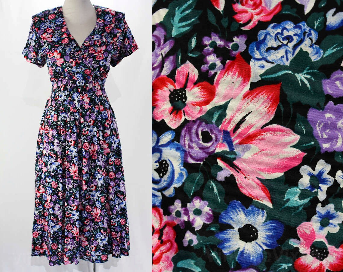 Size 8 Retro Dress 1930s Inspired Floral Full Skirted Dress | Etsy