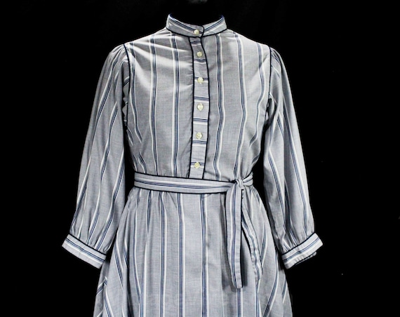 Striped Blue Dress - 1980s Preppie Cotton Shirtdr… - image 2