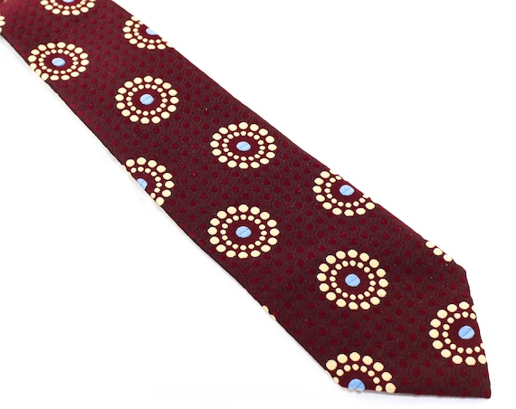 1970s Red Men's Tie - Maroon Medallion Pattern Br… - image 1