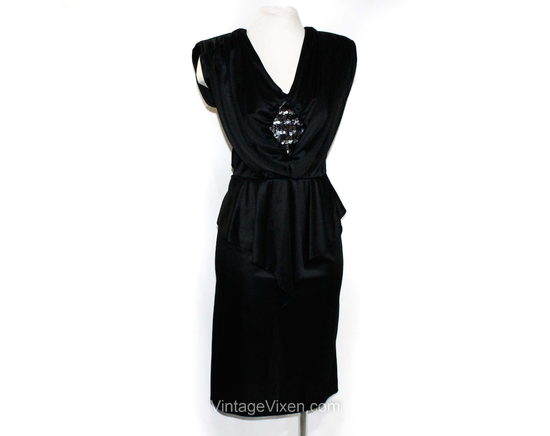 Vintage 1970s Black Sequin Disco Dress
