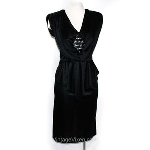 Disco Party Dress - 1970s Black Sequin & Jersey Knit Cocktail - Medium Size 8 - Sleeveless Plunge Neckline - 70s 80s Glamour - Bust 36