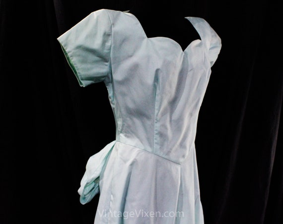 1940s Evening Dress - Aqua Blue Nylon - Small Siz… - image 4