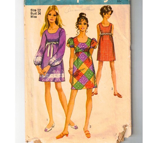 1960s Mini Dress Sewing Pattern Misses ...