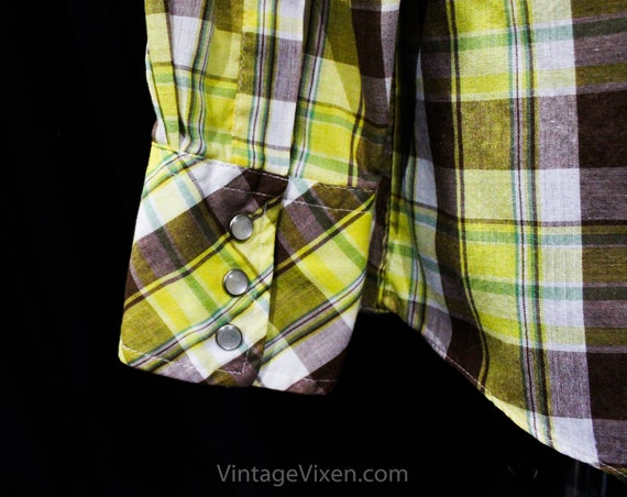 Men's Small Western Shirt - 1970s 80s Yellow Plai… - image 6