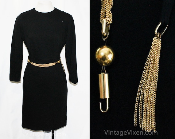 1960s Black Dress with Chain Belt - Sexy Sophisti… - image 1