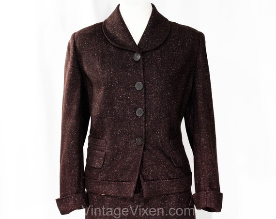 Size 2 Tweed Suit - XS Small 1950s Brown Flecked … - image 2