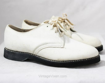 Toddler Boy's White Dress Shoes - 50s 60s Boys Sueded Leather Oxford Shoes - Little Kid Size 10 Lace Up Preppy Footwear - NIB Deadstock