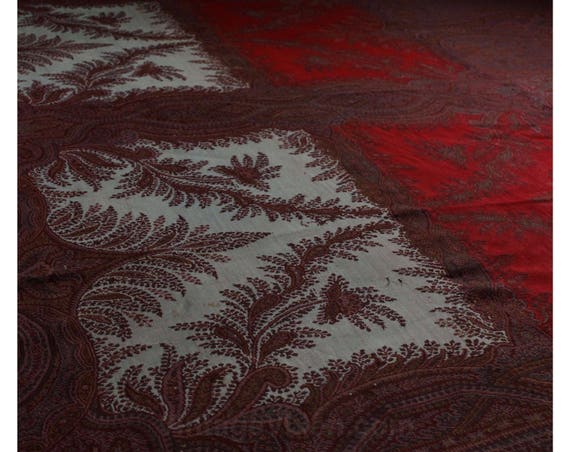 XL Victorian Paisley Shawl - Antique Wool Kashmir… - image 3