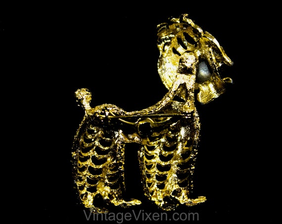 Nodding Poodle 1950s Brooch - Cute Gold Hued Frou… - image 5