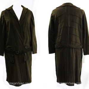 Large 1920s Coat - Authentic 1910s 20s Olive Brown Wool Jacket with Bakelite Buttons & Big Pockets - Fall Spring WWI Era - Size 12 Bust 42.5