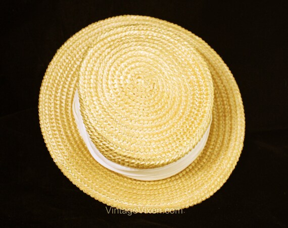 1960s Yellow Breton Hat from I. Magnin - Wide Sum… - image 7