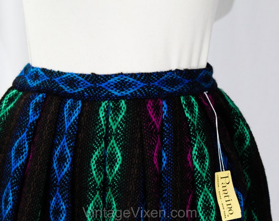 XXS 1950s Pleated Skirt - Folk Style Harlequin Di… - image 2