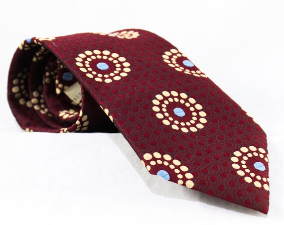 1970s Red Men's Tie - Maroon Medallion Pattern Br… - image 2