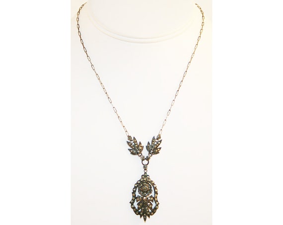 Antique 1910s Sterling and Marcasite Necklace & E… - image 2